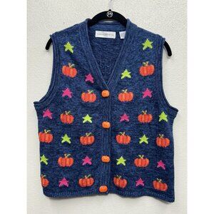 Marisa Christina Vtg Knit Sweater Vest M Fall Halloween Pumpkin Thanksgiving